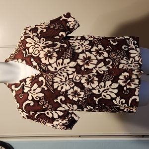 Hawaiian style flowers art brown L shirt